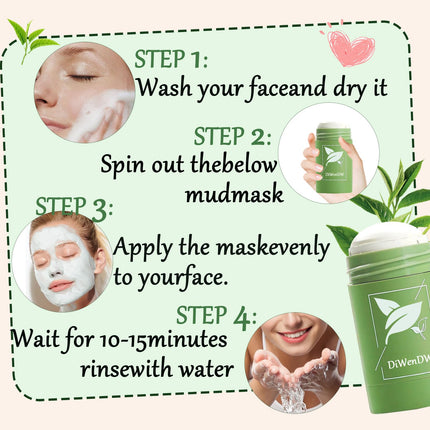 Green Tea Deep Cleanse Face Mask Stick,Moisturizing Oil Control Green Mud Clay Mask Stick for Face