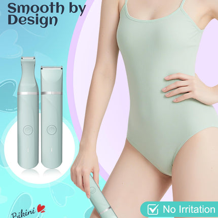 AREYZIN Women's Waterproof Wet & Dry Use Rechargeable Electric Razor Trimmer for Bikini, Legs, Pubic Hair with Snap-in Ceramic Blades IP7X Washable Head, Green