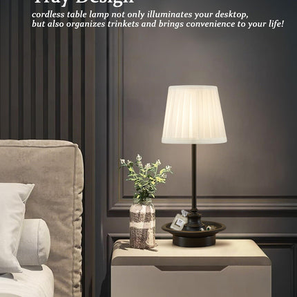 GyroVu LED Cordless Battery Operated Table Lamp Rechargeable, Black
