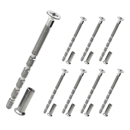 Qancekoo 8 Sets M4 Bolt Connecting Screws and Sleeves, Stainless Steel Adjustable Length Long Screw Door Handle Fixers for Hollow Door Handles Knobs Escutcheons and Others (60MM)