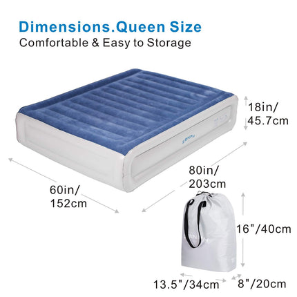 Jaroky Air Mattress, Air Mattress Queen with Built in Pump, Inflatable Blow Up Mattress in 3 Mins Inflation/Deflation, 660lb Max, 80 × 60 × 18 inch Queen Size Air Bed Suit for Home, Camping, Travel.
