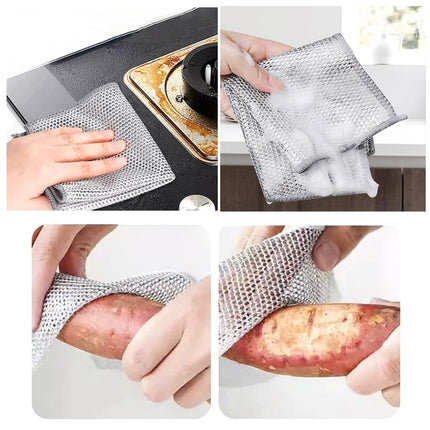 YinQin 4 Pack Double Layer Stainless Steel Wire Cleaning Cloth for Kitchen