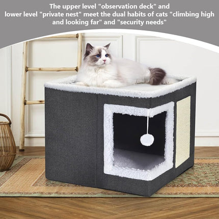 Volivx Cat House, Winter Warm Removable Cat Bed Imitation Wool Pet Cave Anti-Scratch Wear-Resistant Cat Furniture, (Gray)