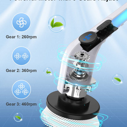 YKYI Electric Cordless Cleaning Spin Scrubber Brush with 8 Replaceable Brush Heads & Adjustable Extension Handle & 3 Rotating Speeds, ANS-8051B
