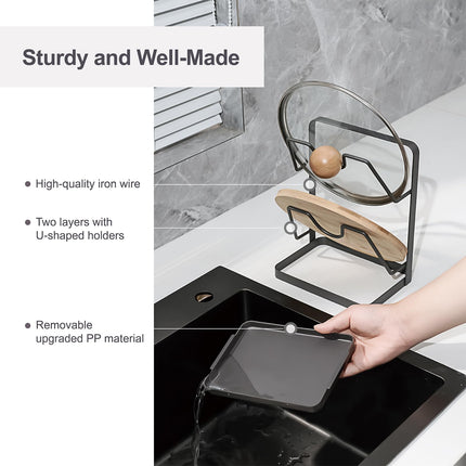 KAILE Multifunctional Kitchen Pot Lid Organizer for Countertop, Grey