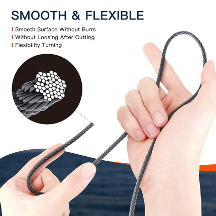 1/8" T316 Stainless Steel Cable, Electroplated Black Aircraft Cable for Deck Railing, 7x7 Strand Core, 250FT, Come with Cutter