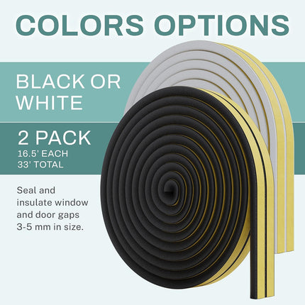 Jabukosu 66 Feet Self Stick Foam Weather Stripping Door Window Seal Draft Stopper Insulation Tape for Windows and Doors Soundproof Weatherstripping Gap Blocker