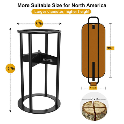 HOTYELL Firewood Splitter, High Carbon Steel Wood Splitter with Fixed Awl, Manual Log Splitting Wedge Tool, 4 Parts at One Time, Waxed Canvas Firewood Carrier Included