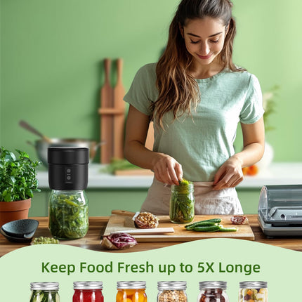 Electric Mason Jar Vacuum Sealer, Vacuum Sealer Kit for Wide/Regular Mouth Jars, Containers, Food Storage & Fermentation Deep Black