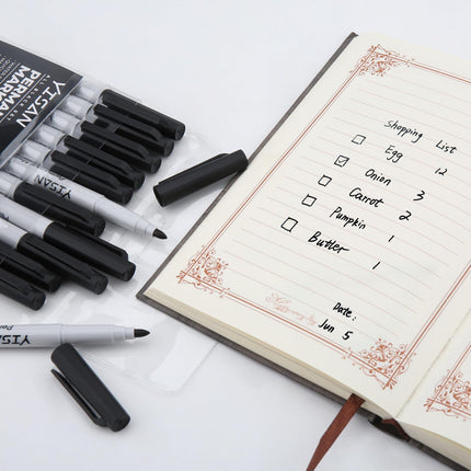 YISAN 150PCS Quick Drying Ink BLACK Fine Tip Permanent Markers