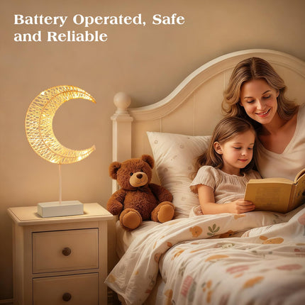 Lewondr Moon Shape Rattan Battery Powered Light, Winding Thread LED Crescent Lamp Light