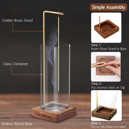 STWIE Incense Holder-Anti-Ash Flying Incense Burner for Stick -Wooden Incense Holder Elegant Outdoor and Home Waterfall Incense Holder Glass Ash Catcher Fragrance Accessory