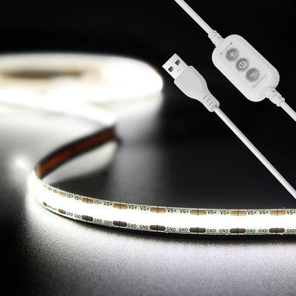 QIGE USB COB LED Strip Lights 4.92ft/1.5m,5V 480LEDs 1200lm Dimmable COB LED Light Strip 5000K Daylight White CRI90 USB TV Backlight,Flexible Under Cabinet Tape Light for Bedroom,Kitchen,Home DIY Lighting