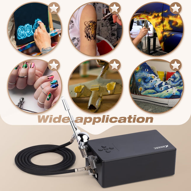 XDOVET Professional 55psi Airbrush Kit Multi-Function Dual-Action Airbrush Air Compressor Gun for Shoe, Clothing, Model Tattoo, Nail Design Art, Drawing Cake Decorations