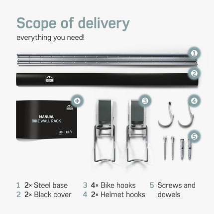 Borgen bike wall mount for 4 Bikes with Accessories