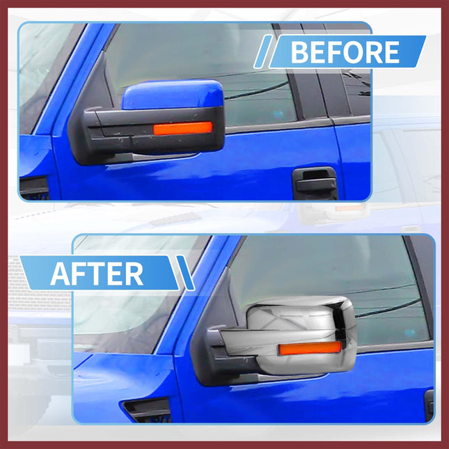 HEROFFIX for Ford F150 2009-2014 Driver Passenger Side Mirror Covers Cap Overlay Rearview Mirror Guard Covers Silver Tone 1 Pair
