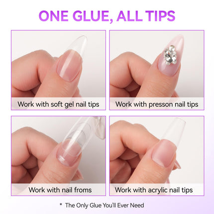 Gelike EC Nude Pink Nail Glue Gel - 6 in 1 Sheer Pastel Pink Nail Glue Polish for Clear Acrylic French Manicure,Long Lasting Adhesive UV Nail Glue for Clear Press On Nail Tips,Cure Needed