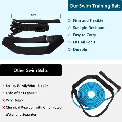 BOOSTEADY Swimming Training Belt 4M Swimming Tether Swim in Place Harness Stationary Swimming Aquatic Resistance Belt