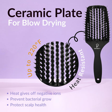 Inatekpro Curved Boar Bristle Hair Brush for Thick, Fine & Curly Hair (Large), Black