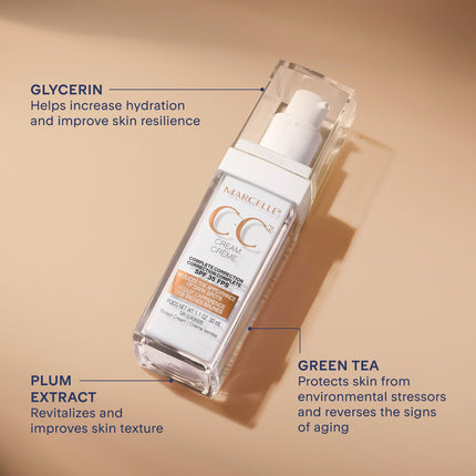 Marcelle CC Cream SPF 35, Light Medium, Complete Correction, Tinted Moisturizer, Perfume-Free, Paraben-Free, Oil-Free, Hypoallergenic, Cruelty-Free, 30 mL