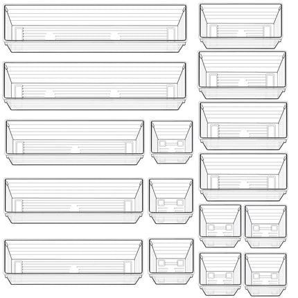 QUIENKITCH 16PCS Drawer Organizer Tray Set 4 Different Size Clear Plastic For Multi-Use