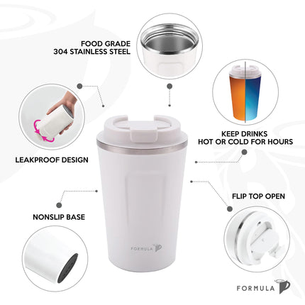 TEA FORMULA Leakproof 17 oz BPA-free Thermal Cup, WHITE