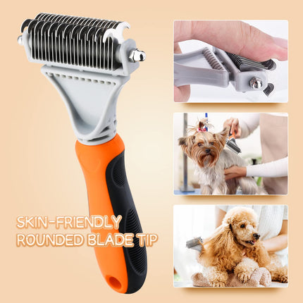 Professional Pet Dematting Comb with Double Sided Stainless Steel Pet Safe Blades, Shedding Brush Undercoat Rake tool for Removing Knots and Tangled Hair.