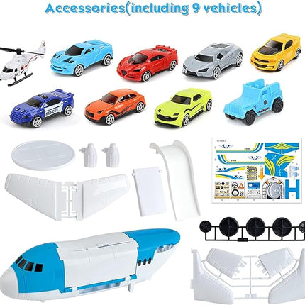 Kids Airplane Toys Transport Cargo Play Kit, Aircraft Vehicle Toys Big Transport Cargo with 8 Mini Cars and Helicopter, Kids Birthday T55