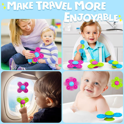 Guibola Suction Cup Spinners Toys for Toddlers 1-3 (Pack of 3), Bath Toys for 1 2 Year Old Boys/Girls, Sensory Toys for Babies 10-12 Months, Fidget Travel Toys for Kids 4-8 Years Old