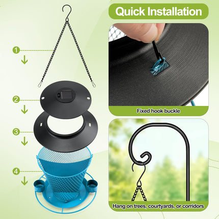 YYWMWM Solar Bird Feeder Outdoors Wild Bird Feeders Metal Mesh Bird Feeder Outside Hanging Bird Feeder 2.5 lbs Capacity Blue