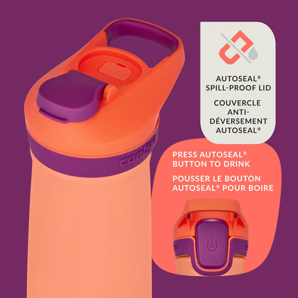 Contigo 1PC Kids Casey Water Bottle with Leak-Proof Lid, BPA-Free Plastic, Dishwasher Safe, Coral Plum or Blue Coral, 20 oz / 591 ml
