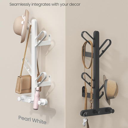 SONGMICS HOME Coat Hook Wall Mount, Wall Hooks, Branch-Look Rack with 7 Hooks, Ball Tips, for Clothes, Hats, Bags, Ink Black URCR035B01