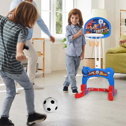 Madzee 4-in-1 Kids Basketball Hoop, Sports Activity Center, Basketball, Soccer, Hockey, Ring Toss Game Playset, Ideal Indoor and Outdoor Sports Activity Center for Boys Girls Toddlers