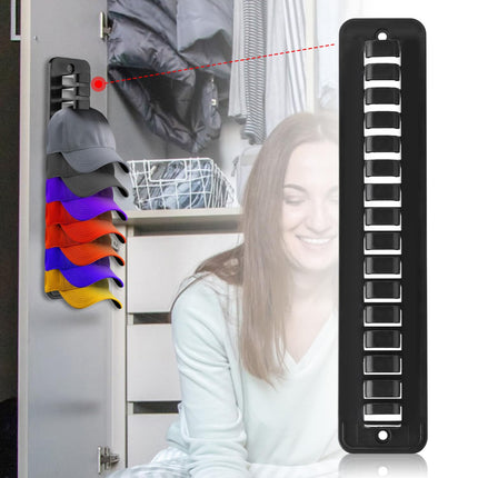 BOXOB 2pcs Wall Door Closet Plastic Hat Organizer for Baseball Caps Adhesive Hook, Storage Display Rack, BLACK