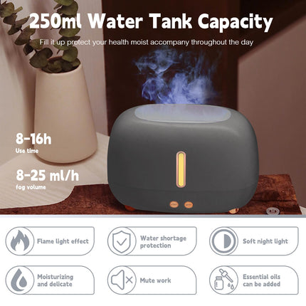 KHOCOEE Waterless Flame Air 250ML Aromatherapy Diffuser Humidifier with 4 Timers & 6 Colors Night Lights, Auto-Off, GREY