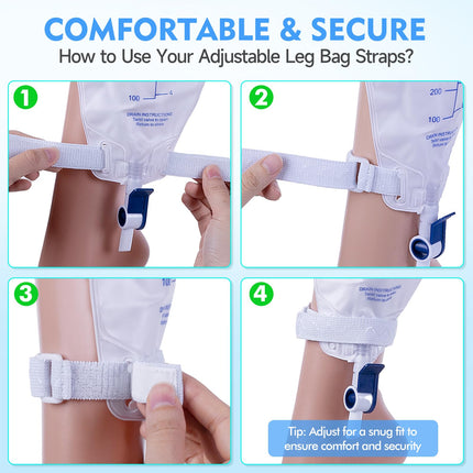 SorealGroup 6PCS Leg Bag Straps with Anti-Slip Silicone Strip & Adjustable Buckle | 45cm-75cm Elastic Fit | Standard 2.0cm Width Compatible with Catheter Leg Bags | Nylon Cotton Reusable