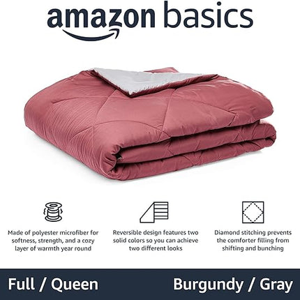 Amazon Basics Reversible Microfiber Comforter Blanket - Full or Queen, Burgundy