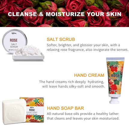BFFLOVE Women's 5PCS Cherry Blossom Christmas Day Gifts with Massage Oil, Scented Candle, Bath Salt, Hand Cream, Soap Gift Set
