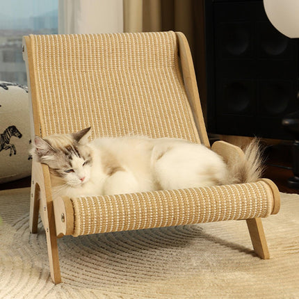 Pet Beach Chair, Elevated Cat Chair Bed, Wooden Pet Sisal Scratcher, Lounging Raised Pet Chair, Cat Lounge Chair for Garden, Living Room, Bedroom, Indoors, Balcony