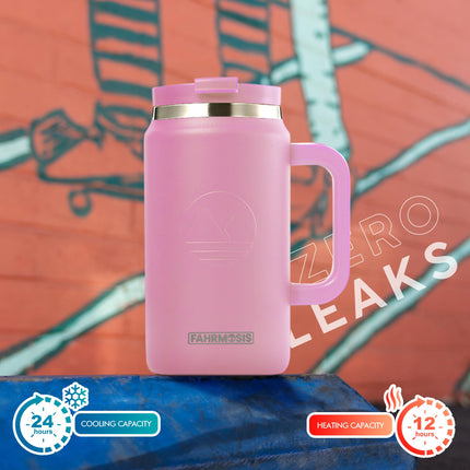 FAHRMOSIS 50 Oz Tumbler with Handle and Straw Large Insulated Tumbler Stainless Steel Travel Mug for Hot & Cold Drinks, Reusable Water Bottle with Lids and Straw - Pink