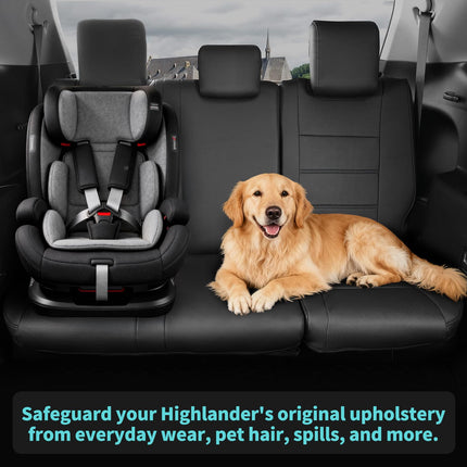FEINEPRO Highlander Seat Covers for Toyota Highlander 2014 2015 2016 2017 2018 2019 7 Seats Full Set Faux Leather, 3-Row Second Row Captain's Chairs, Car Seat Protectors Accessories - Black