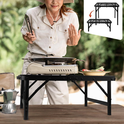NQEUEPN Folding 2ft Metal Collapsible Camping Table Grill Table Height Adjustable Lightweight & Portable Grill Stand Table with Mesh Desktop for Outdoor Picnic BBQ Camping Beach RV