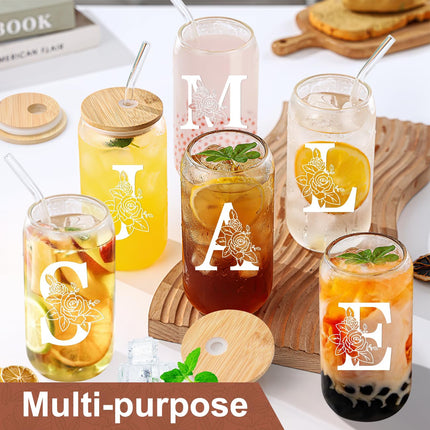 A-Z Iced Coffee Glass Cup with Lids and Straws