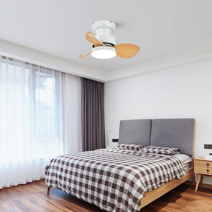 Becailyer 21.65 inch Mini Ceiling Fan with Lights and Remote, Small Flush Mount Ceiling Fans with Lamp, Reversible Summer Winter Mode 6 Speed Silent DC Motor for Bedroom Kitchen, White+Woodgrain