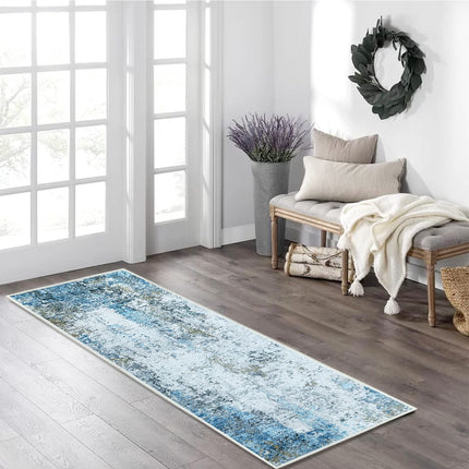 JURLEA Hallway Runner Rug Non-Slip Carpet Runner for Hallways Kitchen Living Room No Shedding Washable Lightweight Long Runners Rug (Cream/Blue, 80x200cm,2.6'x 6.6')