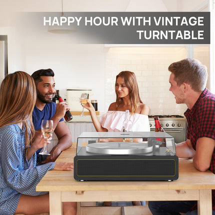 All-in-one Record Player Turntable with Built-in Speakers Vinyl Record Player Support Wireless Playback Auto Stop 33&45 RPM Speed RCA Line Out AUX in Belt-Drive Turntable for Vinyl Records Black