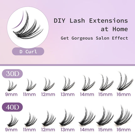 SWIFFERS 280PCS Sash Clusters Lashes, 30D+40D 9-16mm Mixed Length, DIY Individual Eyelash Extension, D Curl Individual Mixed Tray Natural Soft Wispy Lash