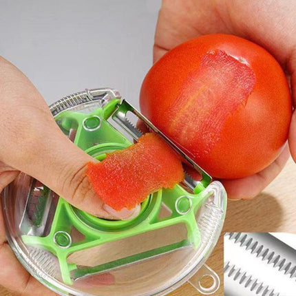 ProChefPrime 3 in 1 Vegetable Fruit Peeler, Multifunctional Stainless Steel Swivel Serrated Julienne Peeler for Kitchen, Veggie Peeler Slicker for Potato, Carrot, Tomato, Apple, Cucumber