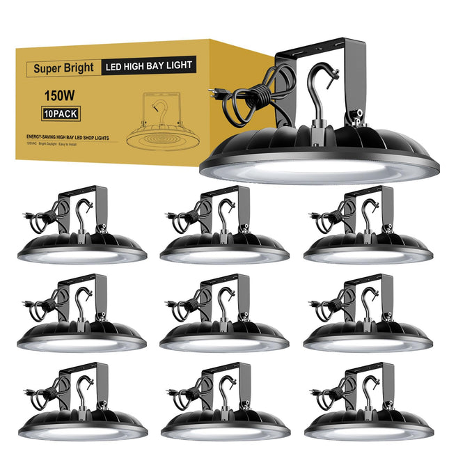 UFO LED High Bay Light 150W, 16500LM 5000K UFO High Bay Led Shop Lights with US Plug, Industrial Warehouse Workshop Factory Barn Garage Area Lighting Fixture - UL Listed, 10Pack