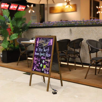 LED Drawing Chalk Board: Large Double Sided Blackboard with Lights - Wooden Message Chalkboard Display with 15 Light Colors 4 Flashing Mode for Kids, Restaurant Menu, Bar, Celebration